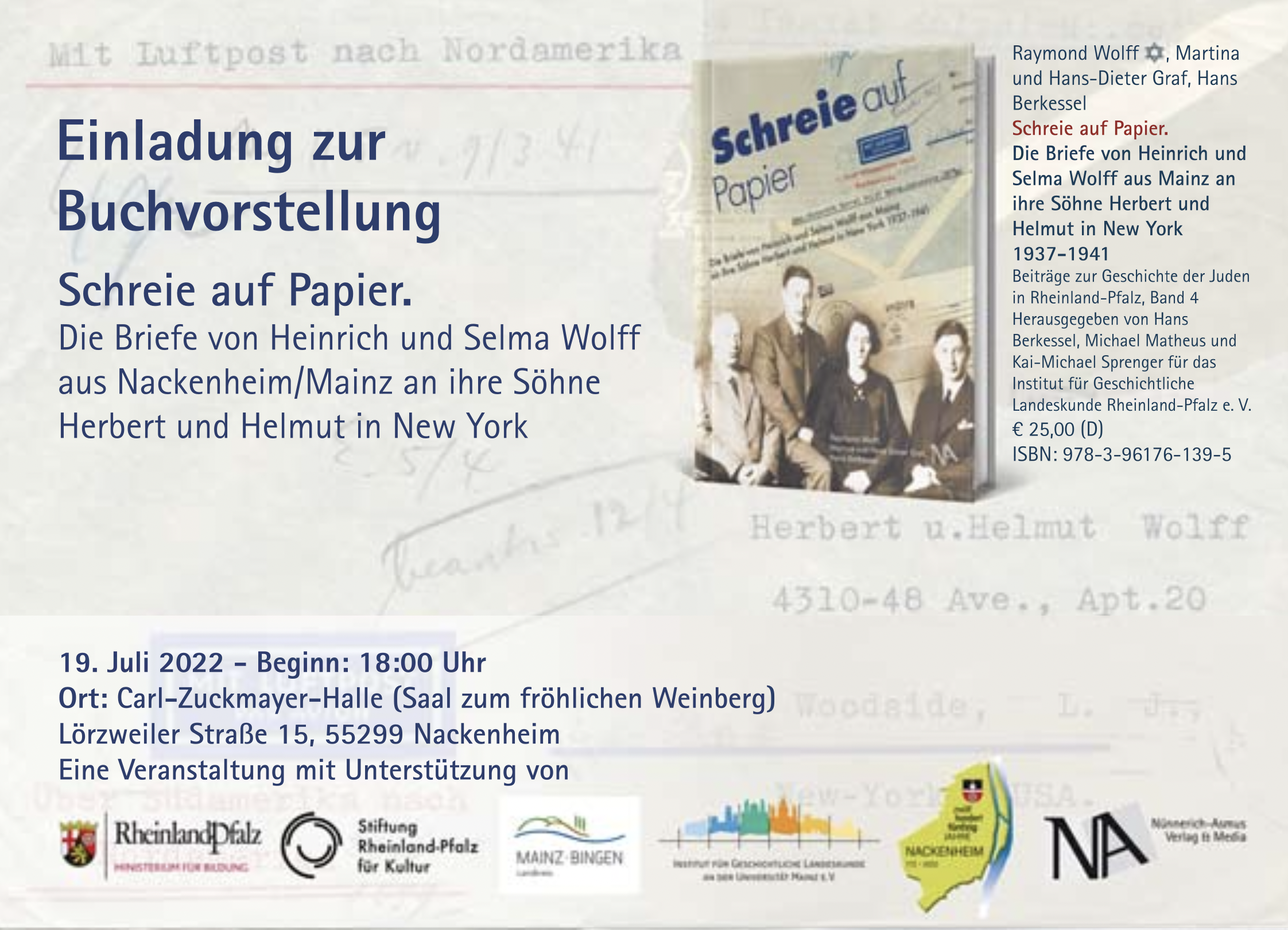 Einladung zur Buchvorstellung „Schreie auf Papier“ in Nackenheim (19. Juli 2022)
