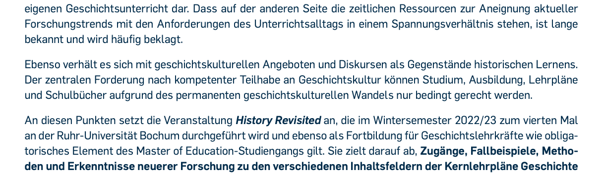 Fortbildungen für Geschichtslehrkräfte an der RUB im WS 2022/23