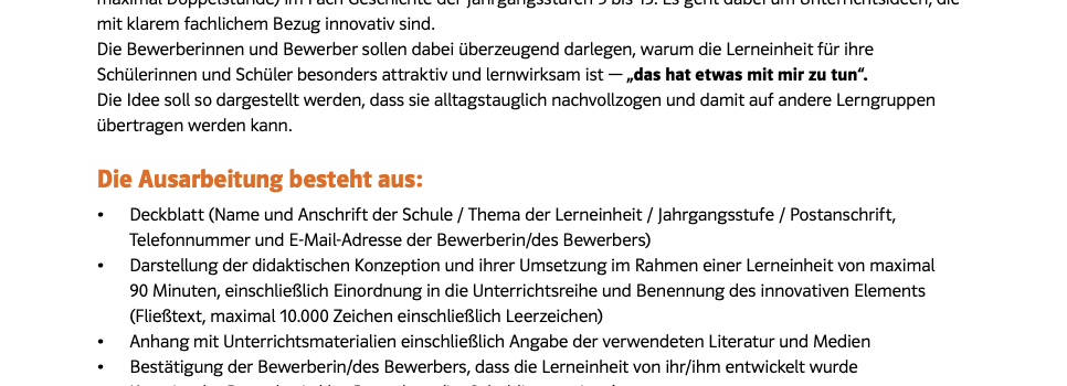 Nachwuchswettbewerb im Fach Geschichte – jetzt teilnehmen!