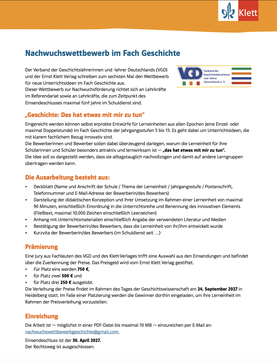 Nachwuchswettbewerb im Fach Geschichte – jetzt teilnehmen!